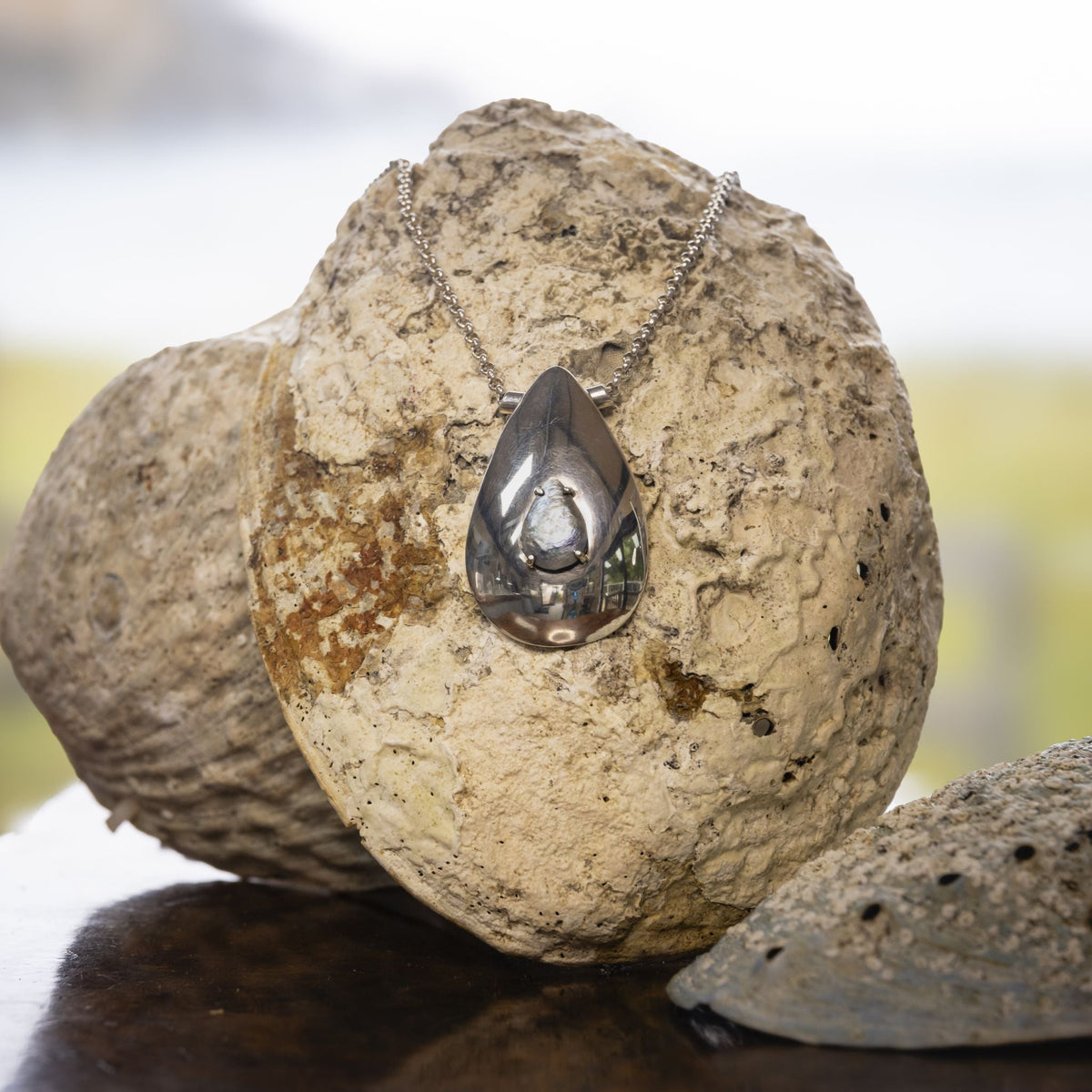 Sustainable pearl necklace NZ with ethically grown paua pearl

