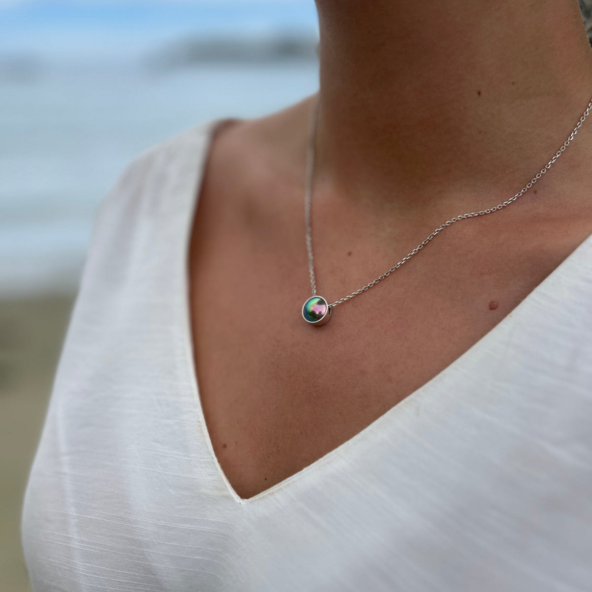 Elegant pearl necklace nz featuring birthstone paua pearl in sterling silver
