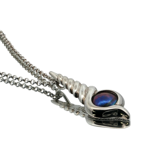 Sterling silver pearl necklace NZ — Narwhal pendant, 9.5mm B2 Regular Arapawa pāua pearl