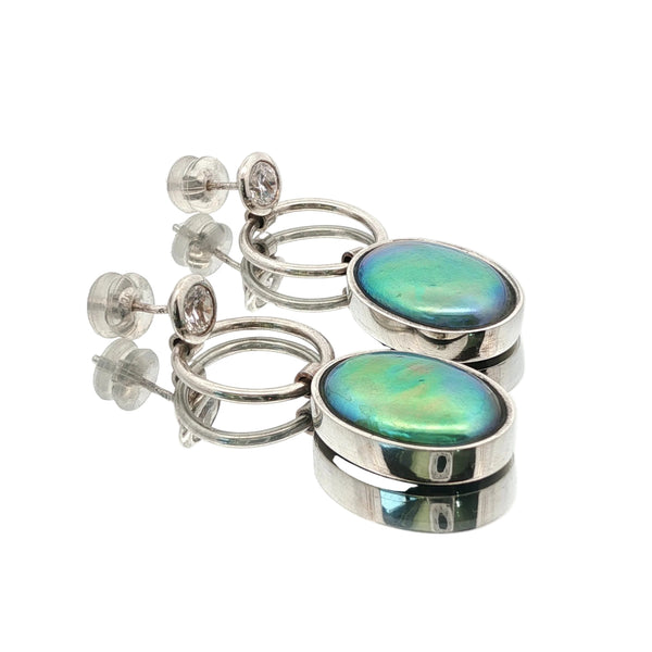 Sterling silver paua pearl earrings with oval mabe pearl and cubic zirconia, handcrafted in NZ