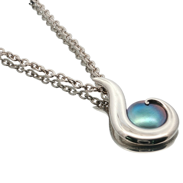 Pearl necklace NZ handcrafted with Arapawa pāua pearl and sterling silver hook pendant

