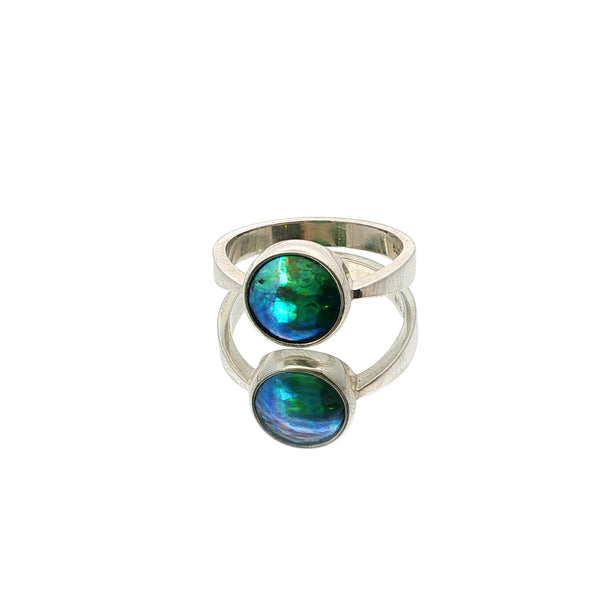 Sterling silver pearl ring NZ — Neptune solitaire with 9.5mm B2 Orient Arapawa pāua pearl