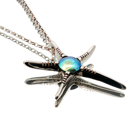 Pearl necklace with starfish pendant in sterling silver featuring rare Arapawa paua pearl from New Zealand