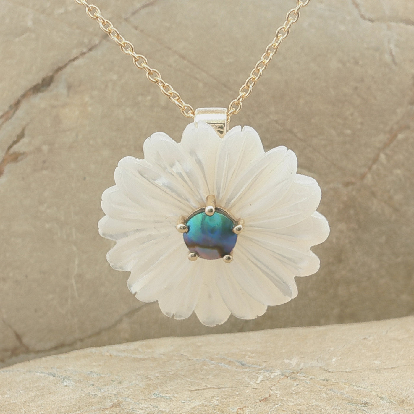Pearl Marlborough Daisy Necklace - Yellow Gold 9ct