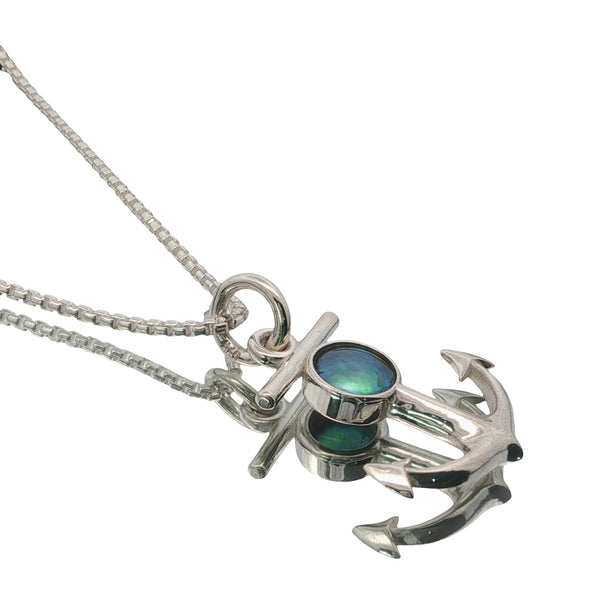 Pearl necklace nz featuring rare Arapawa paua pearl in sterling silver anchor setting
