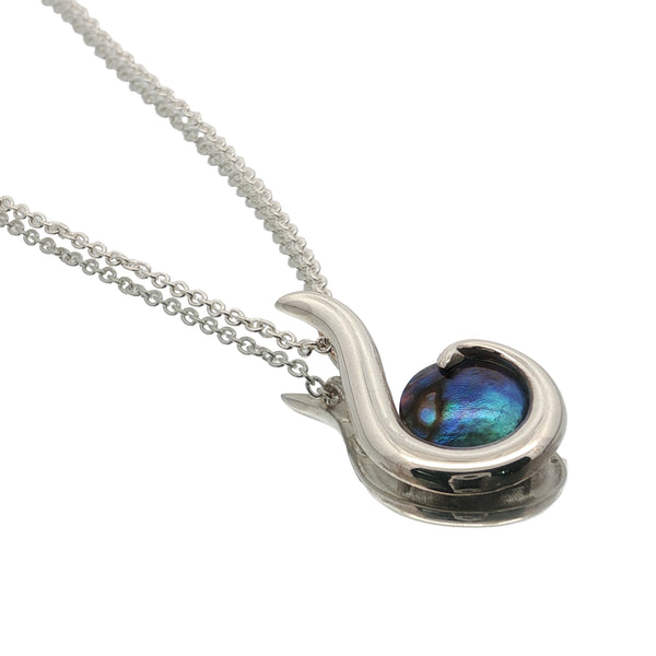 Sterling silver pearl necklace nz with rare pāua pearl on hook pendant