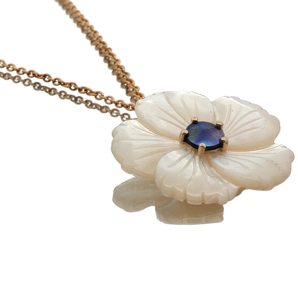 Pearl necklace nz featuring rare Arapawa paua pearl in 9ct yellow gold oyster shell setting

