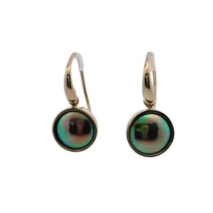 9ct gold pearl earrings NZ — Charming Hook drop with 9mm A Orient Arapawa pāua pearl