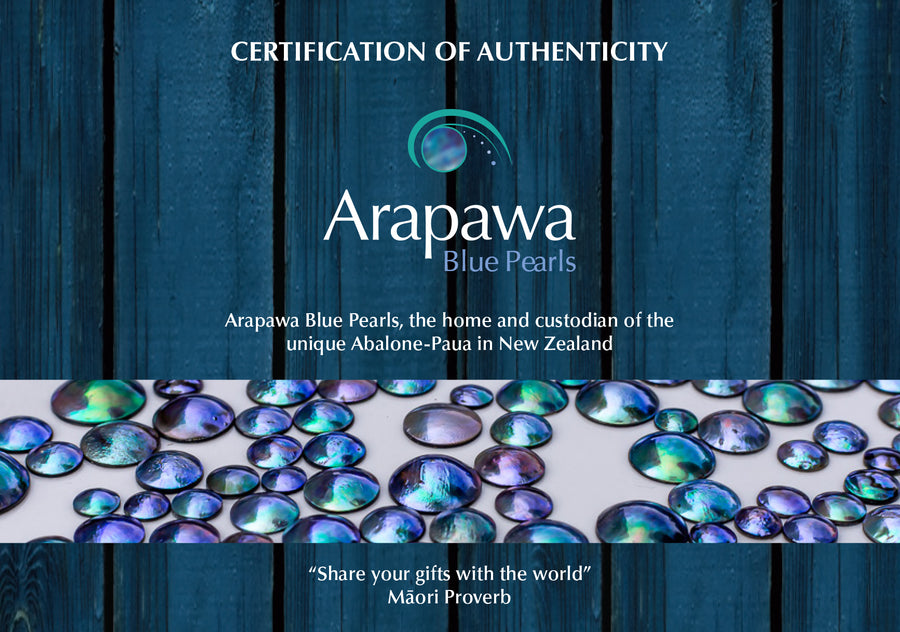 Every Arapawa pearl comes with a Certificate of Authenticity, unique, sustainable, NZ-origin Abalone-Pāua, direct from our farm.