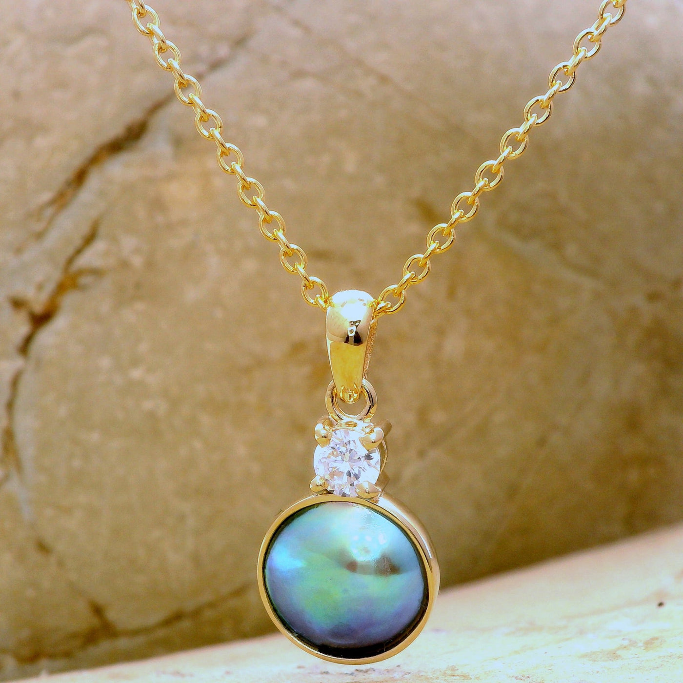 Pearl Azure Moon Necklace - 9ct