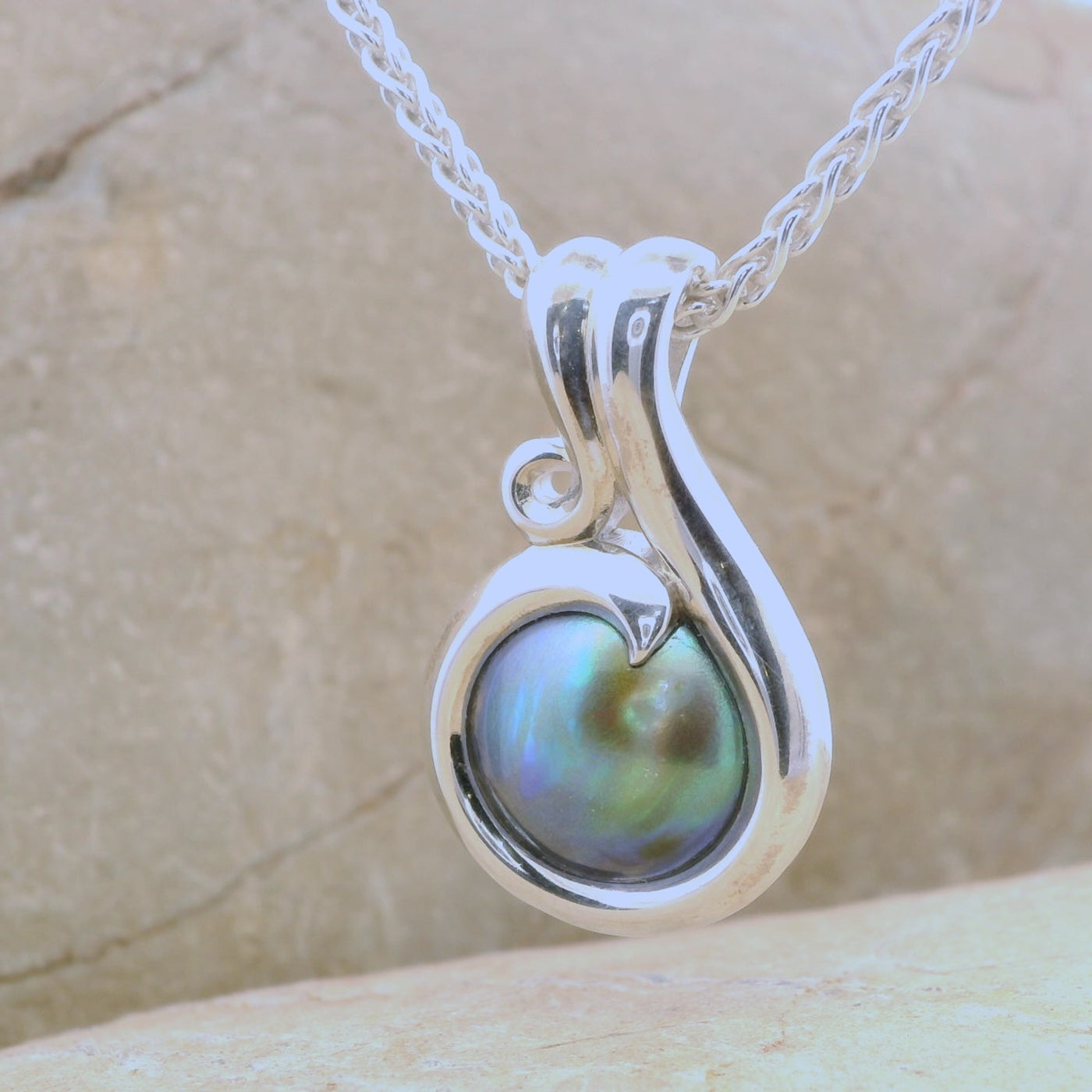 Pearl Sterling Silver Curve Necklace