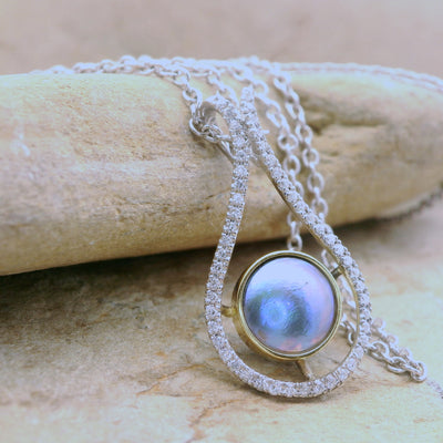 2. Pearl Diamond Fish Eye Necklace 18CT - February Lavender Pearl