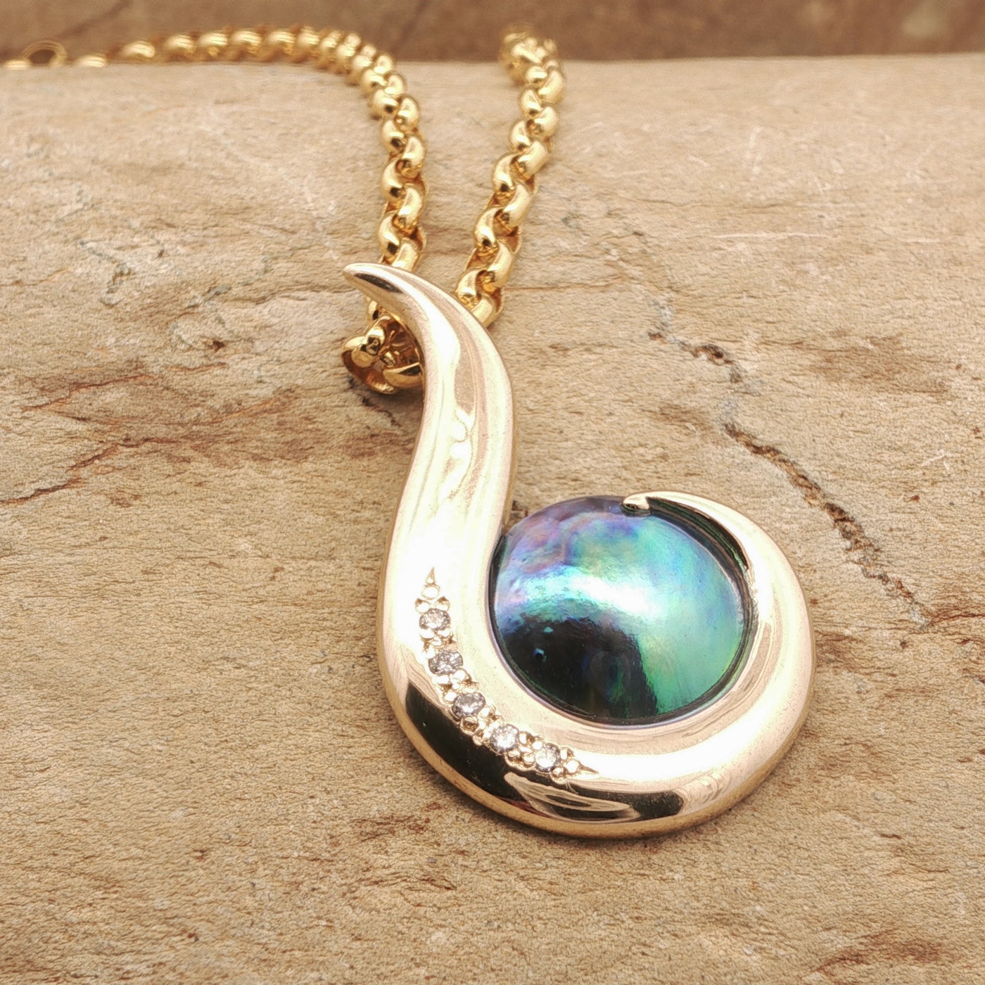 Pearl & Diamond Hook Necklace - Large