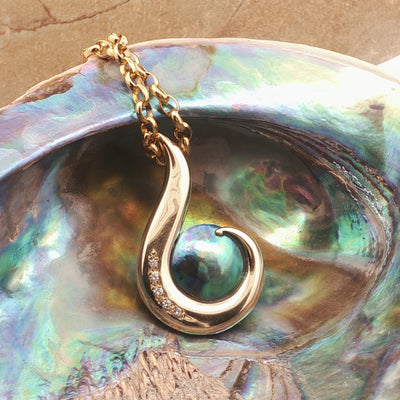 Pearl & Diamond Hook Necklace - Large