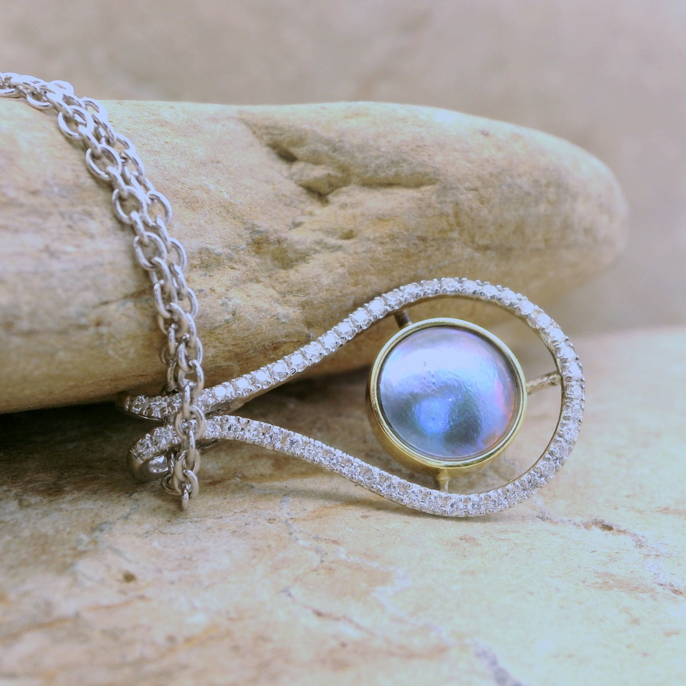 2. Pearl Diamond Fish Eye Necklace 18CT - February Lavender Pearl