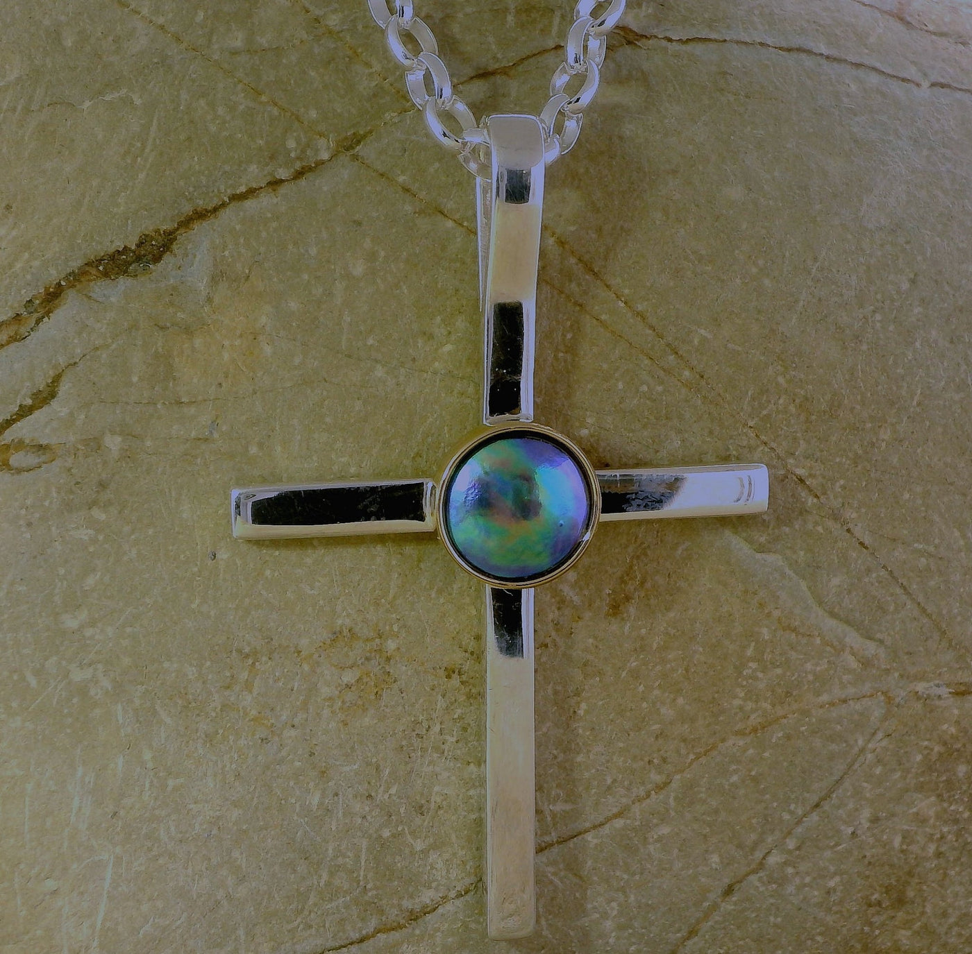 Pearl Cross Necklace - Two-tone