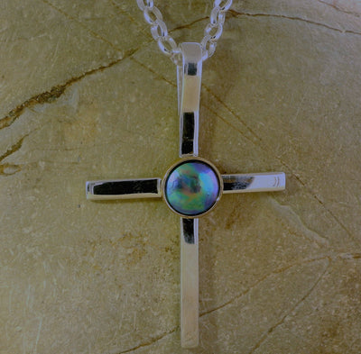 Pearl Cross Necklace - Two Tone