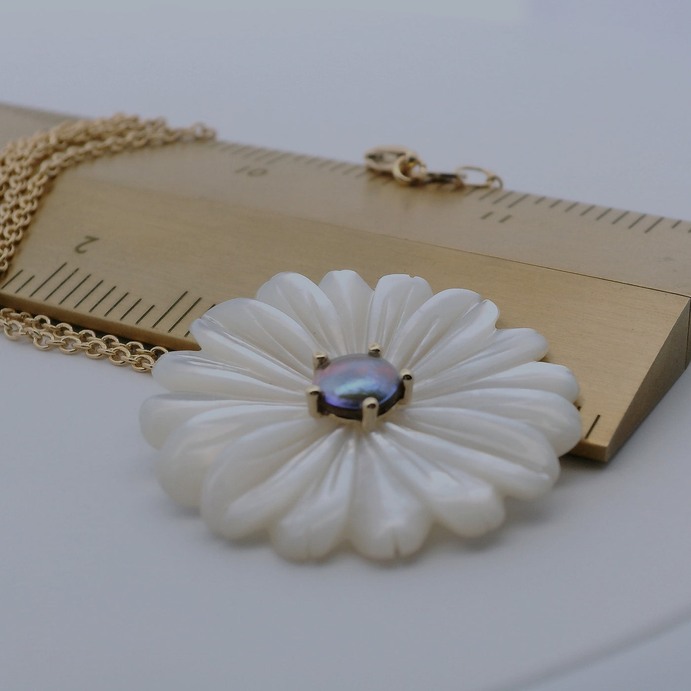 3. Pearl Marlborough Daisy Necklace - Yellow Gold 9ct March Aqua Pearl