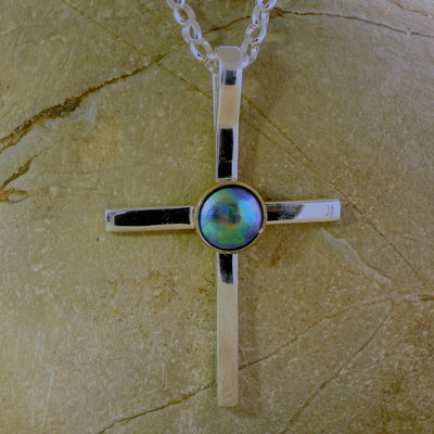 Pearl Cross Necklace - Two Tone