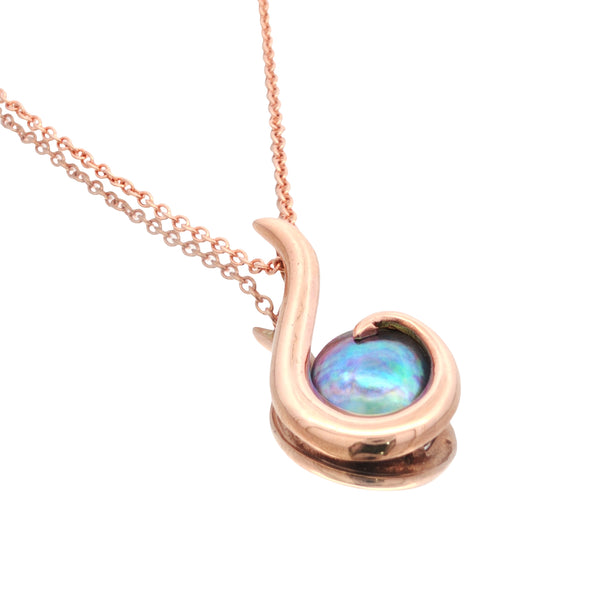 9ct rose gold pearl necklace NZ — Small Hook design with 10mm C1 Orient Arapawa pāua pearl