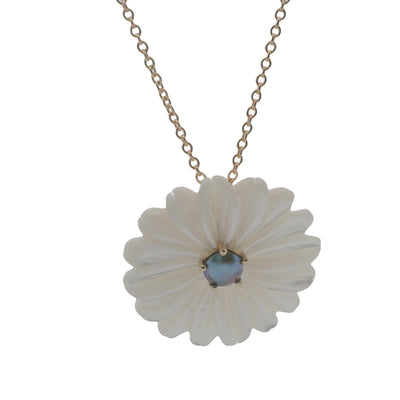 3. Pearl Marlborough Daisy Necklace - Yellow Gold 9ct March Aqua Pearl