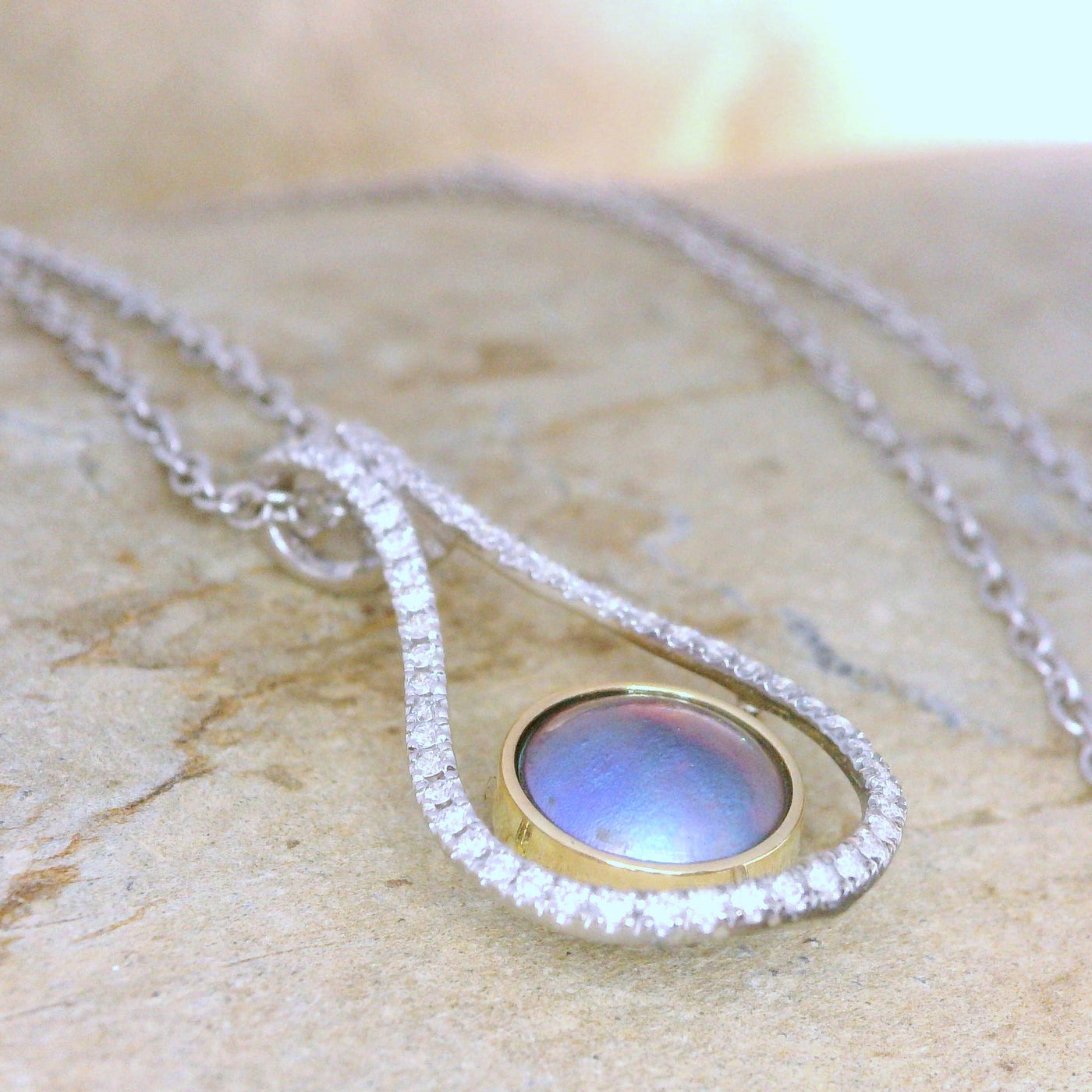 2. Pearl Diamond Fish Eye Necklace 18CT - February Lavender Pearl