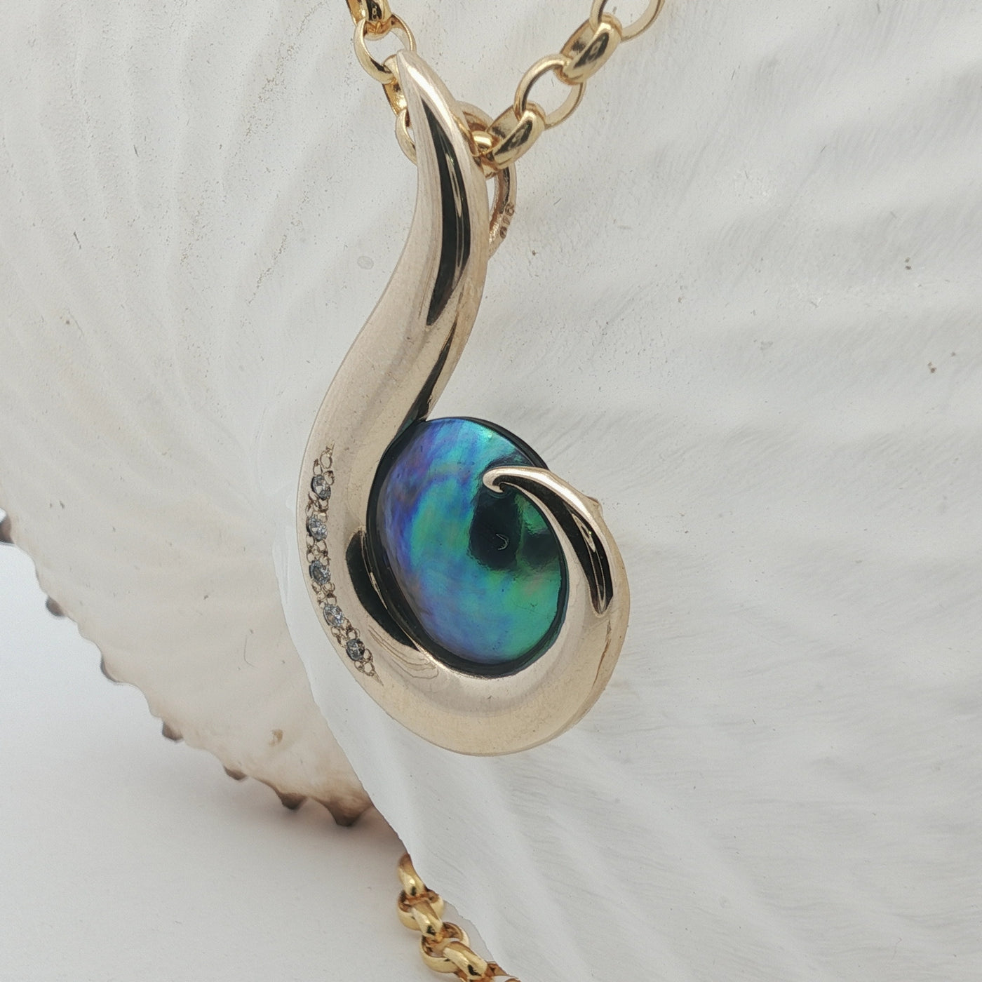 Pearl & Diamond Hook Necklace - Large