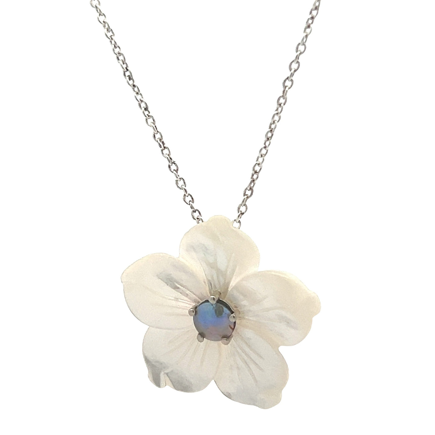 Pearl White Daffodil Necklace Sterling Silver